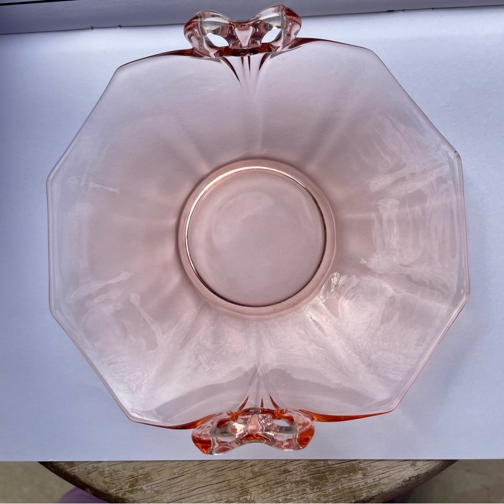 Heisey flamingo pink candy dish with bows vintage 1940’s